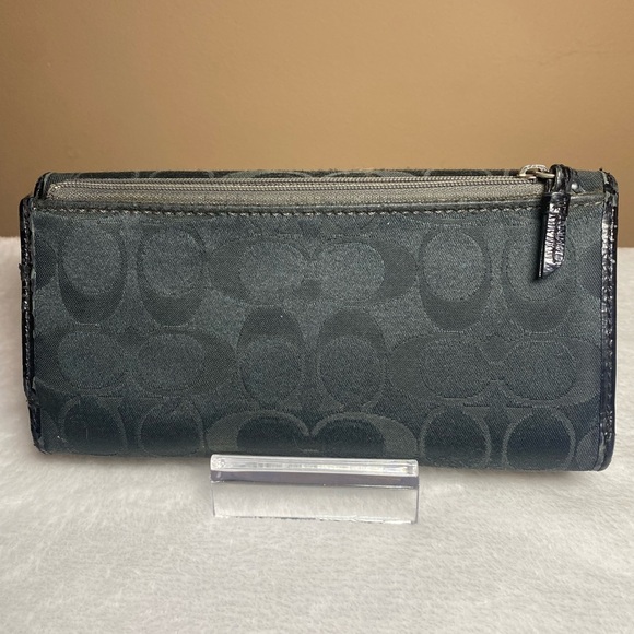 GUC Vintage Coach Signature Pleated Long Wallet Teal/Black - Picture 4 of 8